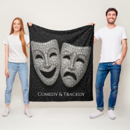 Glittrig komedi & tragedi dramamask fleecefilt