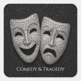 Glittrig komedi & tragedi dramamask fyrkantigt klistermärke