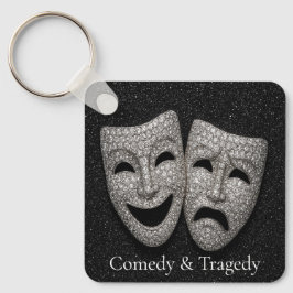 Glittrig komedi & tragedi dramamask nyckelring