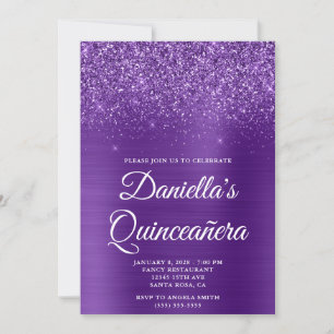 Glittrig kunglig lila folie Quinceañera Inbjudningar