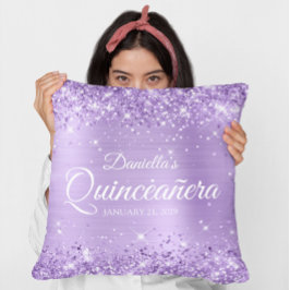 Glittrig lila folie Quinceañera Kudde