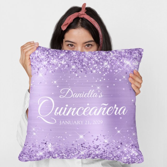 Glittrig lila folie Quinceañera Kudde (Glittery Lavender Foil Quinceañera Throw Pillow)