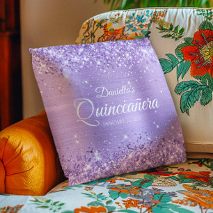 Glittrig lila folie Quinceañera Kudde
