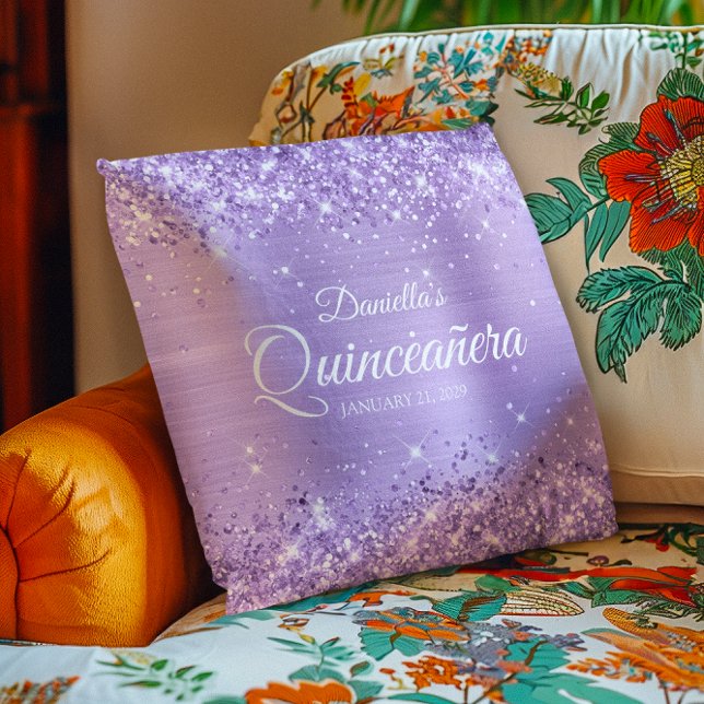 Glittrig lila folie Quinceañera Kudde (Glittery Lavender Foil Quinceañera Throw Pillow)