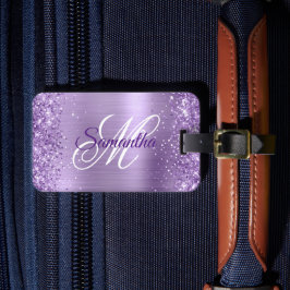 Glittrig Ljus Lila Folie Fancy Monogram Bagagebricka