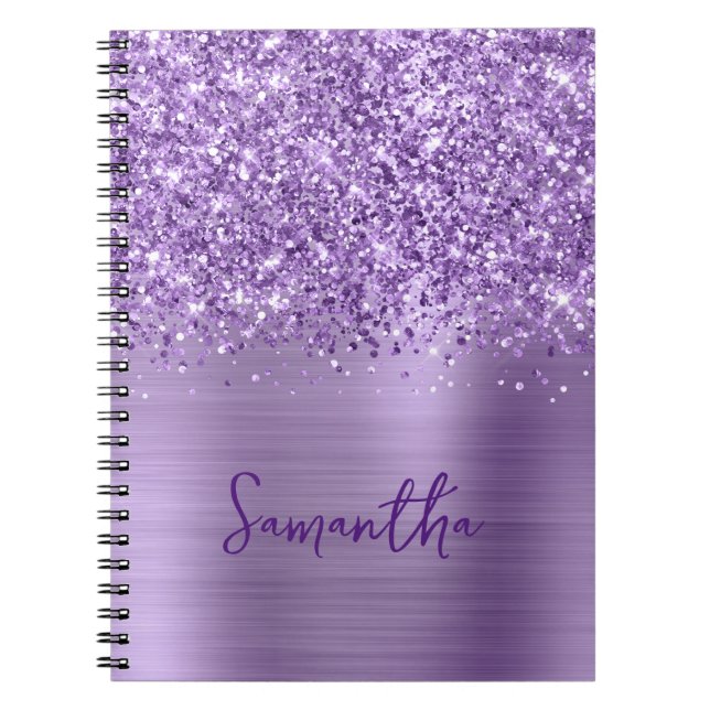 Glittrig Ljus Lila Glam Skriptnamn Anteckningsbok (Framsidan)