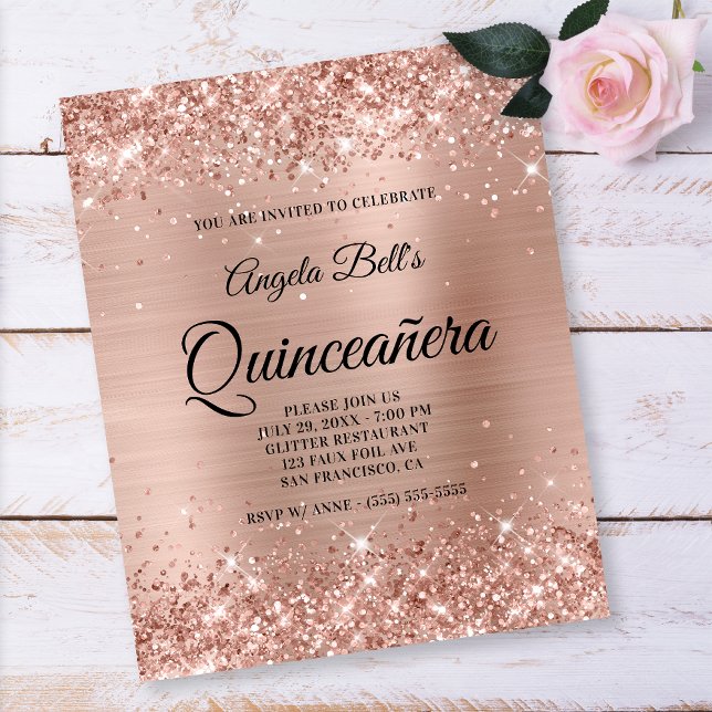 Glittrig Ljus Roséguld Quinceañera Pappersfolder Flygblad (Skapare uppladdad)