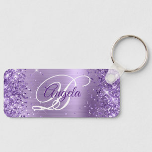 Glittrig Ljuslila Folie Fancy Monogram Nyckelring