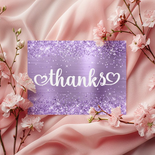 Glittrig Ljuslila Söta Hjärtan Sweet 16 Tack Vykort (Glittery Light Purple Cute Hearts Sweet 16 Thanks Postcard)