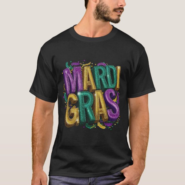 Glittrig Mardi Gras Gras Damtröja, Lila T Shirt (Framsida)