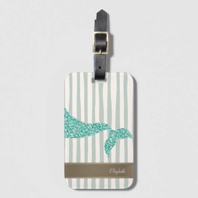 Glittrig Mermaid Tail Gröna Ränder Bagagebricka (Framsida vertikal)