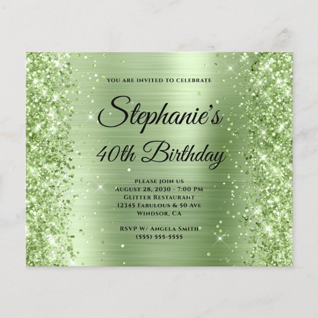 Glittrig Mint Glam Lyx Monogram 40-årsfirande Flygblad (Framsidan)