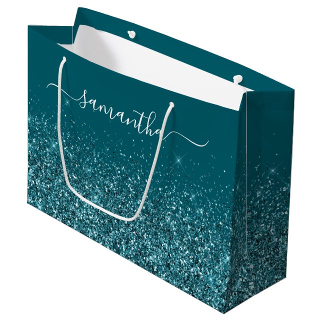 Glittrig mörk teal elegant signerad namn (Framsidan Vinklad)