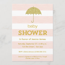 Glittrig paraply baby shower inbjudan - rosa