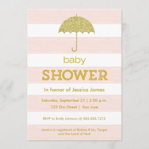 Glittrig paraply baby shower inbjudan - rosa