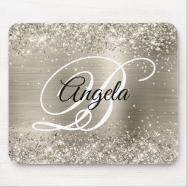 Glittrig platina borstad folie-monogram musmatta