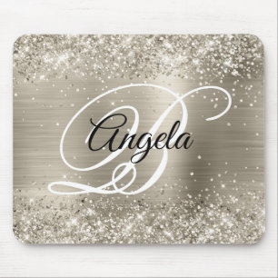 Glittrig platina borstad folie-monogram musmatta