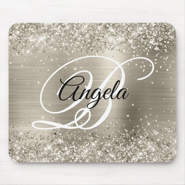 Glittrig platina borstad folie-monogram musmatta (Framsidan)