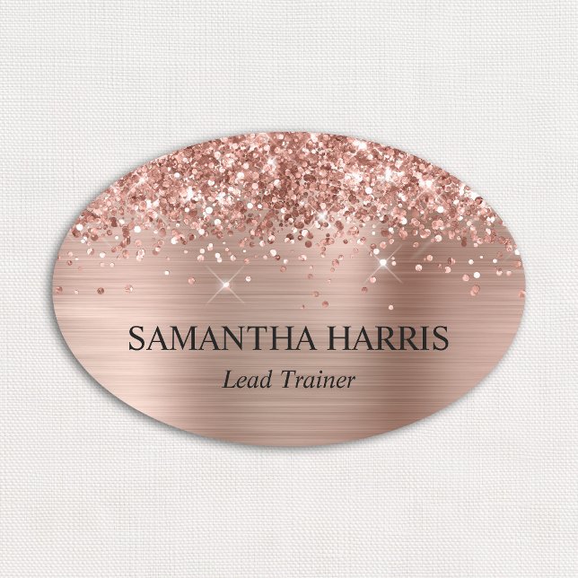 Glittrig rektangulär logotyp i roséguld namnbricka (Glittery Rose Gold Foil Rectangle Logo Name Tag)