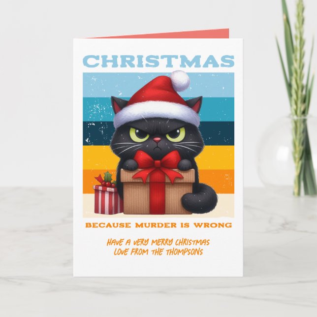 Glittrig rolig katt Retro julfotografi Helgkort (Framsida)