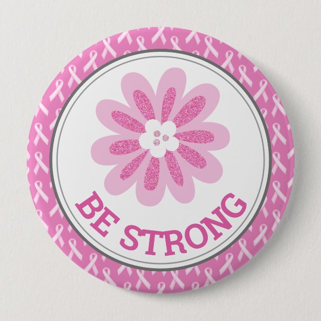 Glittrig Rosa Blomma Bröstcancer Medvetenhet Desig Knapp (Framsida)