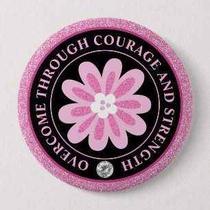 Glittrig Rosa Blomma Bröstcancer Medvetenhet Desig Knapp