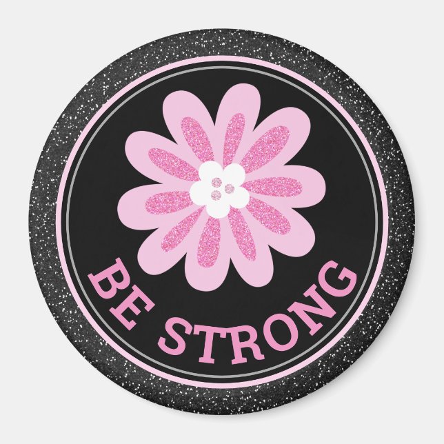 Glittrig Rosa Blomma Bröstcancer Medvetenhet Desig Magnet (Framsidan)