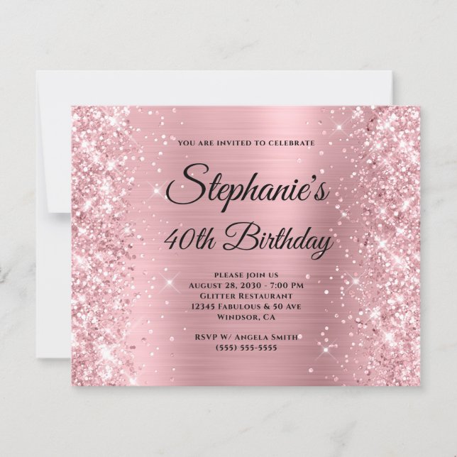 Glittrig Rosa Glam Monogram 40-årsfirande (Framsida)