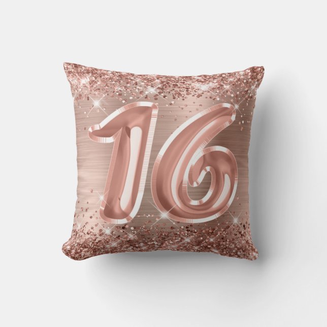 Glittrig Rosa Guld Folie 16-årsdag Kudde (Framsida)