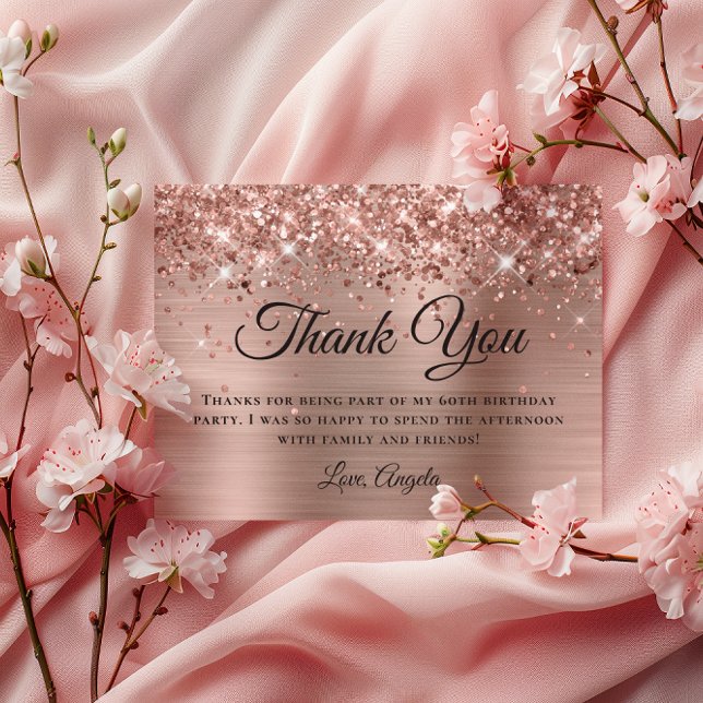 Glittrig Rosa Guld Folie 60-årsdag Tack Kort (Glittery Rose Gold Foil 60th Birthday Thank You Card)