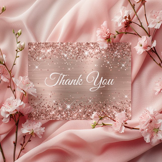 Glittrig Rosa Guld Folie 70-års Födelsedag Tack Vykort (Glittery Rose Gold Foil 70th Birthday Thank You Postcard)