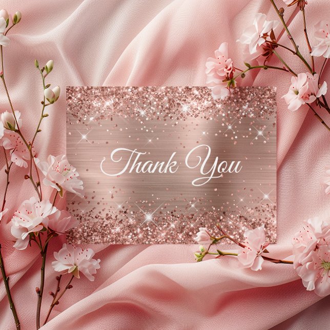 Glittrig rosa guld folie 80-årsdag Tack Vykort (Glittery Rose Gold Foil 80th Birthday Thank You Postcard)