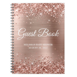 Glittrig rosa guld folie baby shower gästbok anteckningsbok