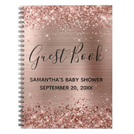 Glittrig rosa guld folie baby shower gästbok anteckningsbok