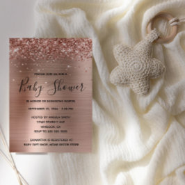 Glittrig Rosa Guld Folie Baby Shower Inbjudningar