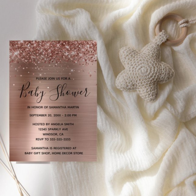 Glittrig Rosa Guld Folie Baby Shower Inbjudningar (Rose Gold Glitter Glam Baby Shower Invite)
