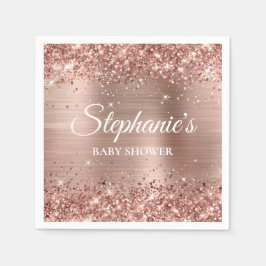 Glittrig rosa guld folie baby shower pappersservett