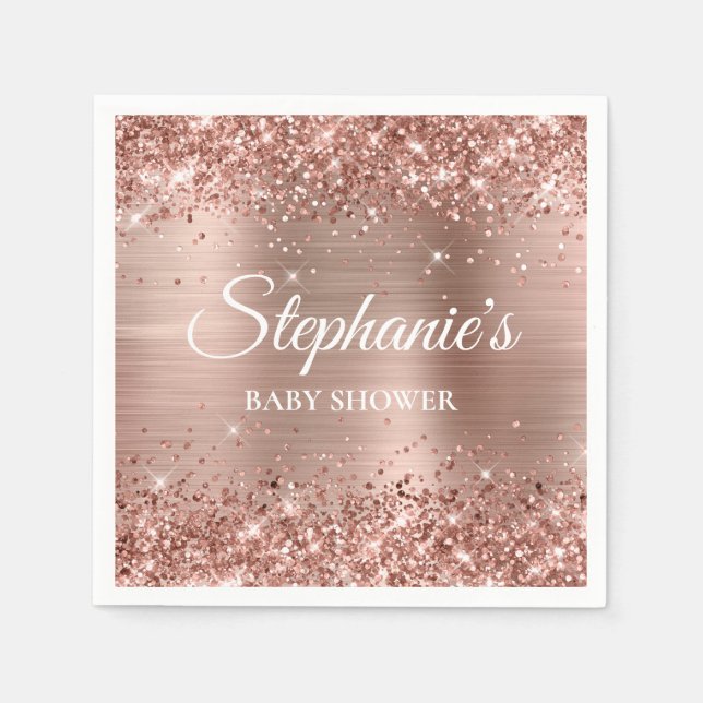 Glittrig rosa guld folie baby shower pappersservett (Framsidan)