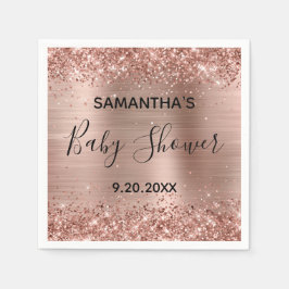 Glittrig rosa guld folie baby shower pappersservett
