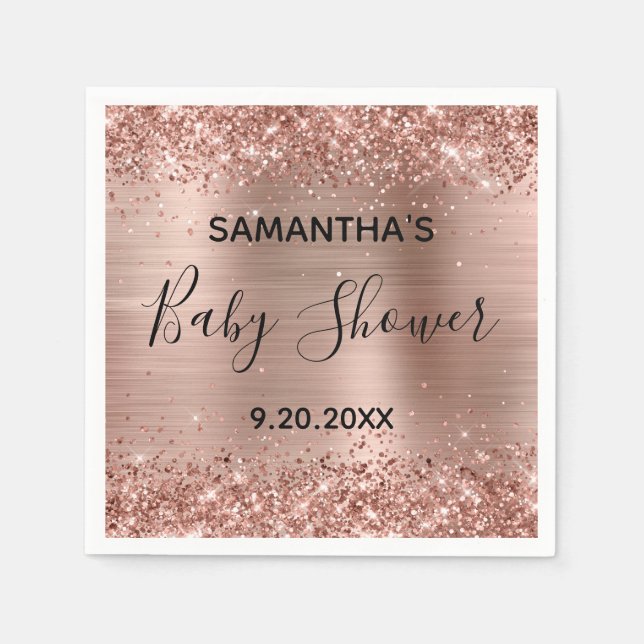 Glittrig rosa guld folie baby shower pappersservett (Framsidan)