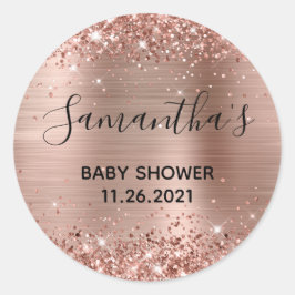Glittrig Rosa Guld Folie Baby Shower Runt Klistermärke