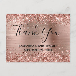Glittrig Rosa Guld Folie Baby Shower Tacksamhetsko Vykort
