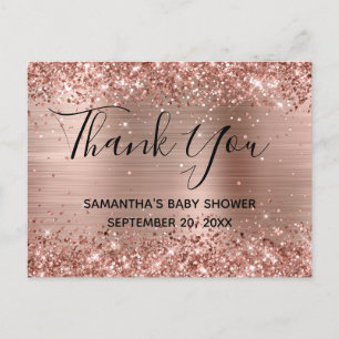 Glittrig Rosa Guld Folie Baby Shower Tacksamhetsko Vykort