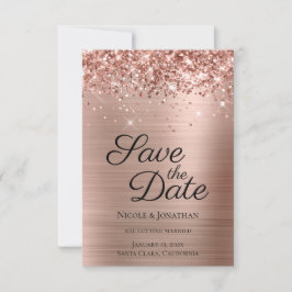 Glittrig Rosa Guld Folie Elegant Kalligrafi Spara Datumet