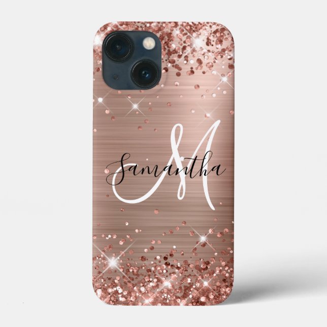 Glittrig Rosa Guld Folie Elegant Monogram (Baksida)