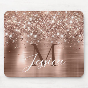 Glittrig Rosa Guld Folie Falskt Glitter Monogram Musmatta