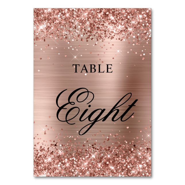Glittrig rosa guld folie fancy klassisk kalligrafi bordsnummer (Baksidan)