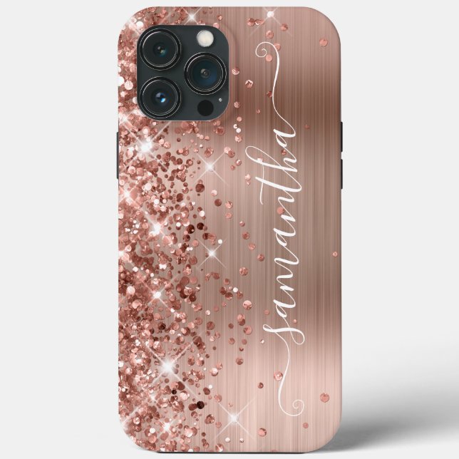 Glittrig Rosa Guld Folie Modern Flickig Signatur (Baksida)