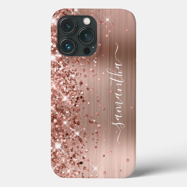Glittrig Rosa Guld Folie Modern Flickig Signatur (Baksida)