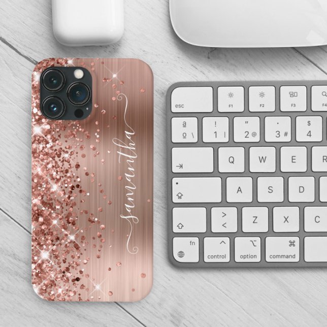 Glittrig Rosa Guld Folie Modern Flickig Signatur (Create your own personalized faux sparkly glitter rose gold case.)